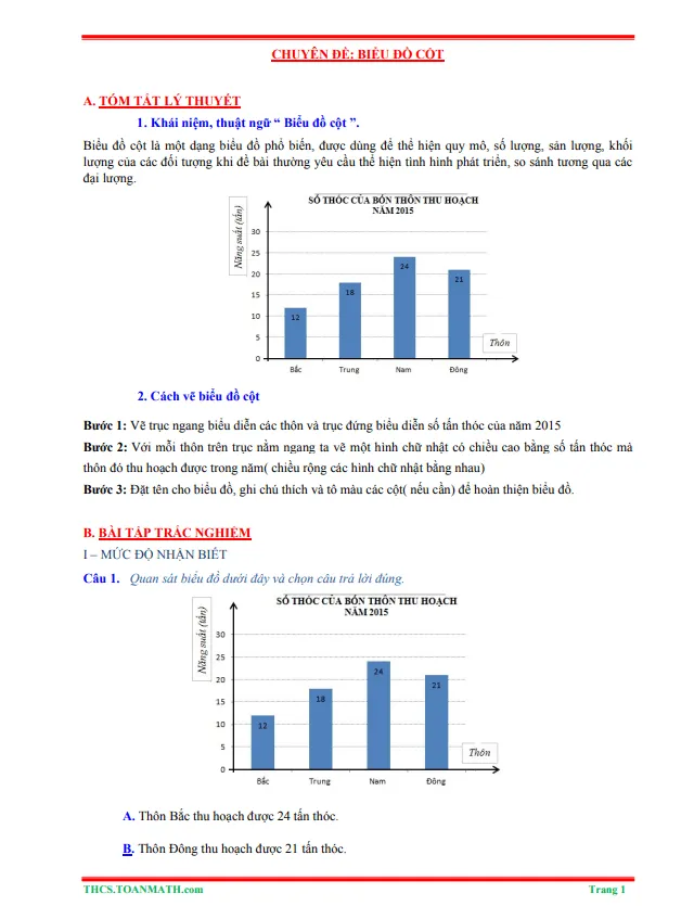 Tóm tắt lý thuyết và bài tập trắc nghiệm biểu đồ cột