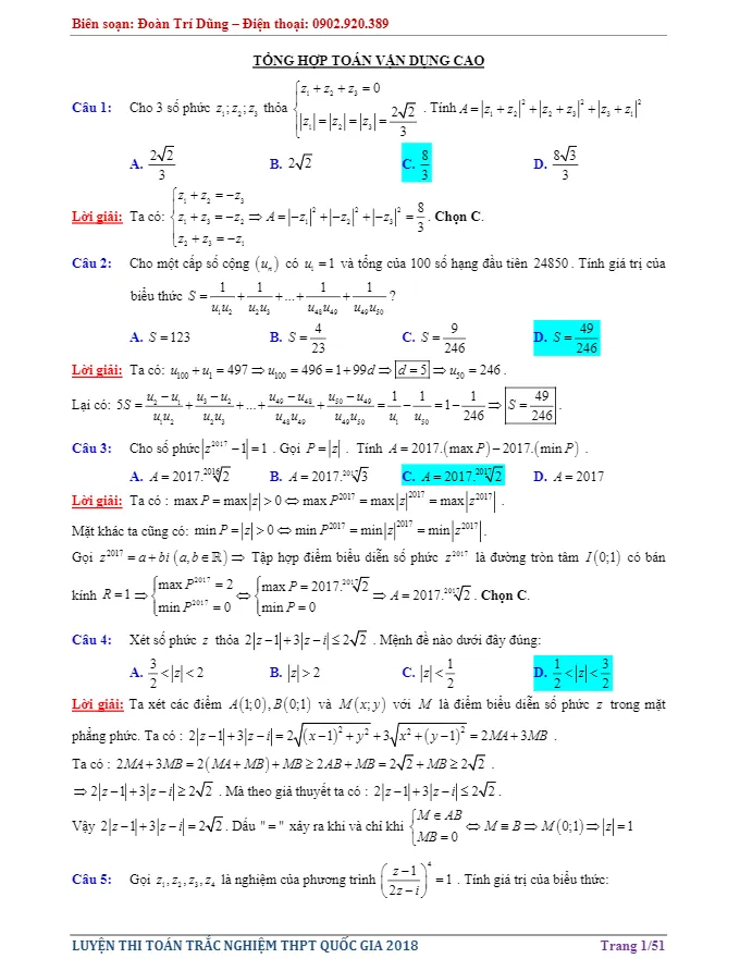 Tổng hợp Toán vận dụng cao có lời giải chi tiết – Đoàn Trí Dũng