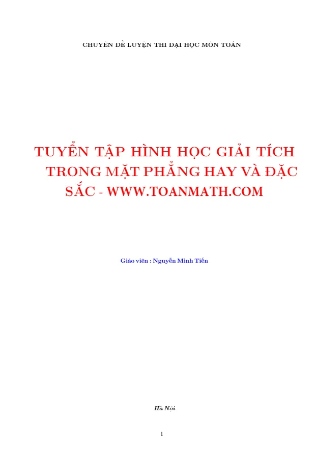 Tuyển chọn 100 bài toán hình học giải tích phẳng Oxy – Nguyễn Minh Tiến