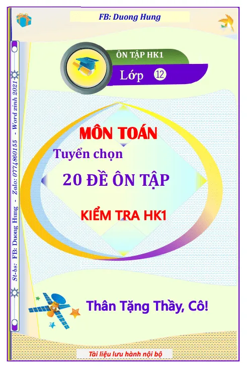 Tuyển chọn 20 đề trắc nghiệm ôn thi HK1 Toán 12 năm học 2020 – 2021