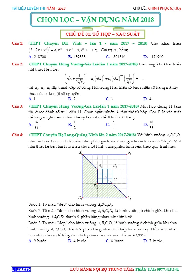 Tuyển chọn bài tập trắc nghiệm chinh phục điểm 6 – 7 – 8 – 9 trong các đề thi thử Toán