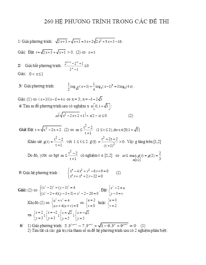 Tuyển tập 260 bài toán phương trình – Hệ phương trình – Bất phương trình trong các đề thi Quốc gia