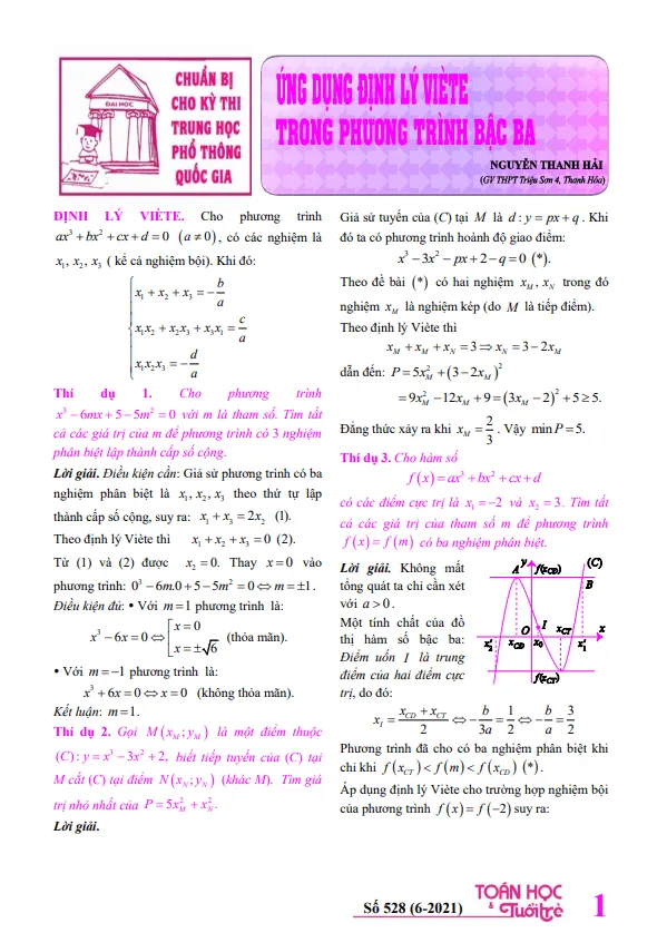 Ứng dụng định lý Viète trong phương trình bậc ba – Nguyễn Thanh Hải