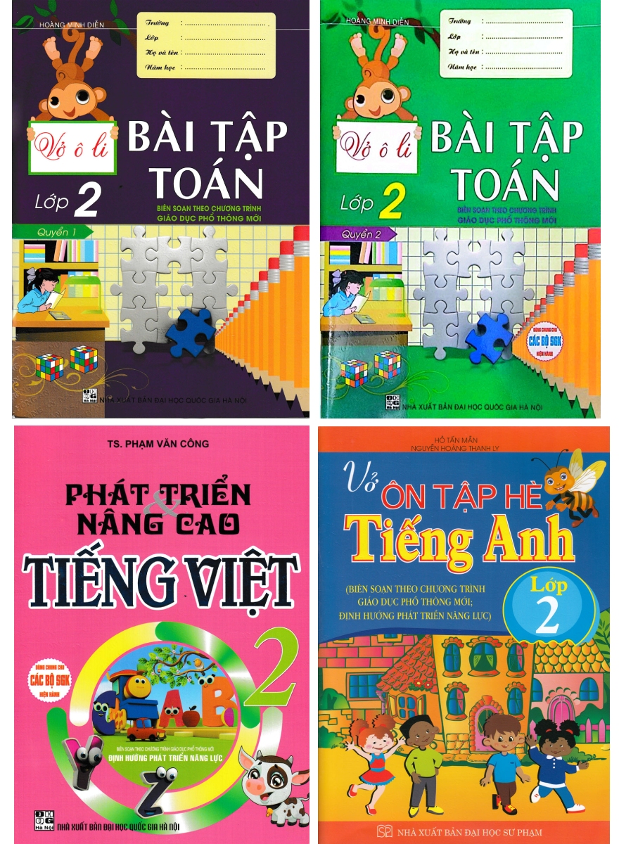 Bộ Sách Ôn Tập Hè Lớp 2 Toán + Văn + Anh : Theo Chương Trình Mới (Bộ 4 Cuốn)