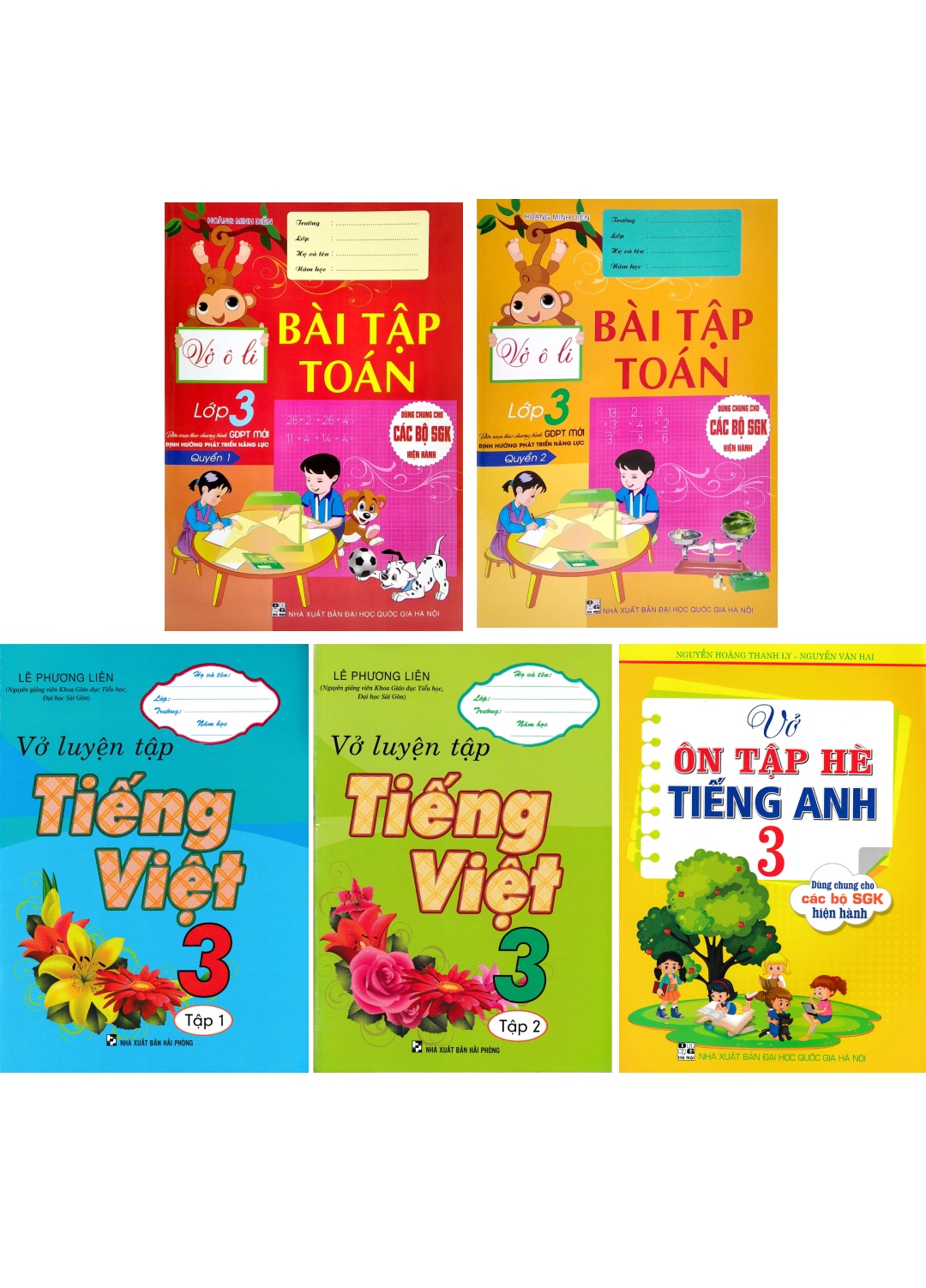 Bộ Sách Ôn Tập Hè Lớp 3 Toán + Văn + Anh : Theo Chương Trình Mới (Bộ 5 Cuốn)