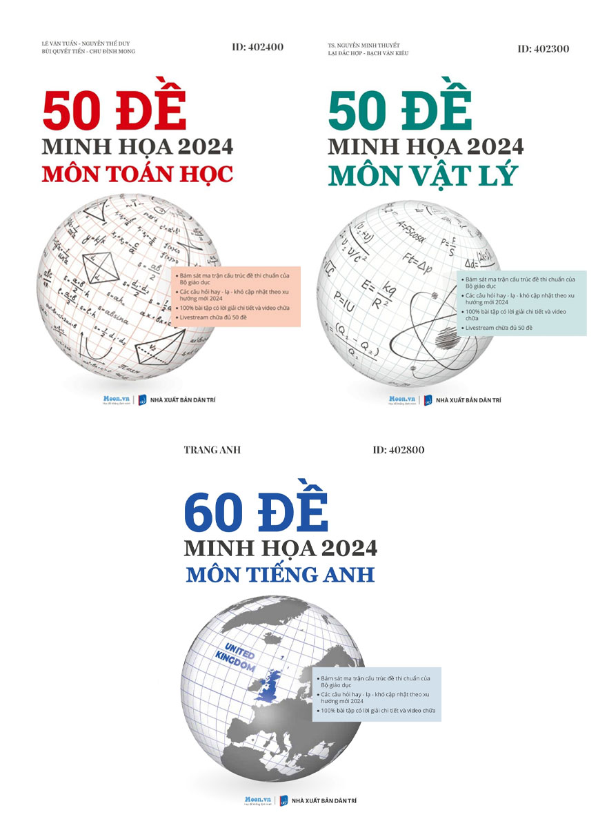 Combo Bộ Đề Ôn Thi Khối A01 - 50 Đề Minh Họa 2024: Môn Toán Học + Vật Lý + Tiếng Anh (Bộ 3 Cuốn)