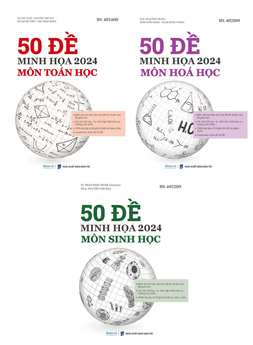 Combo Bộ Đề Ôn Thi Khối B - 50 Đề Minh Họa 2024: Môn Toán Học + Hóa Học + Sinh Học (Bộ 3 Cuốn)