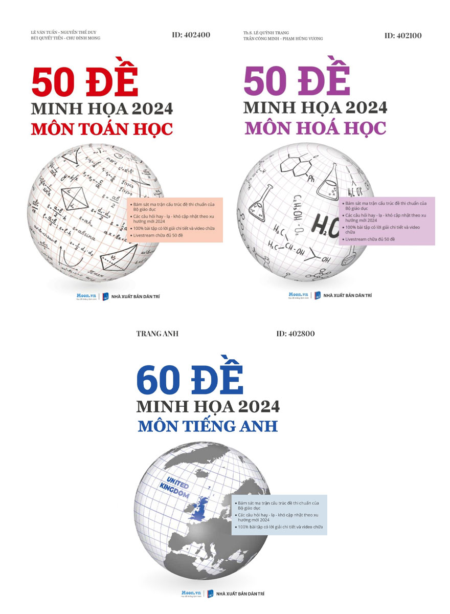 Combo Bộ Đề Ôn Thi Khối D07 - 50 Đề Minh Họa 2024: Môn Toán Học + Hóa Học + Tiếng Anh (Bộ 3 Cuốn)